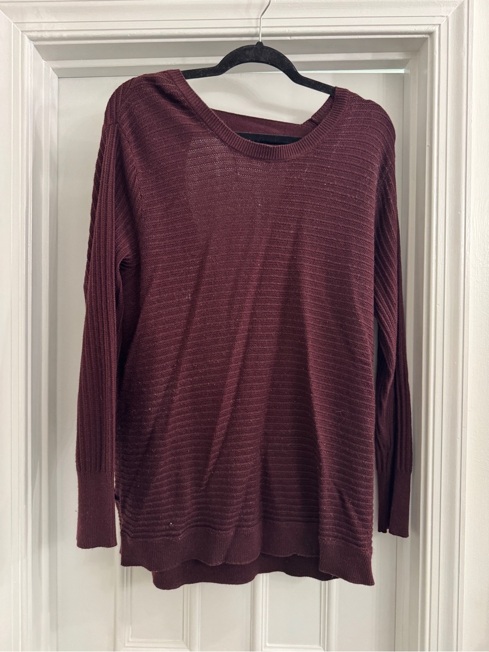New York & Company Ribbed Crewneck Sweater in Wine